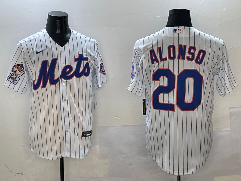 Men New York Mets #20 Alonso White Stripe Game Fashion 2025 Nike MLB Jersey style 2->new york mets->MLB Jersey